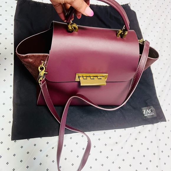 Zac Posen Eartha top handle bag with removable strap in burgundy plum colour - Picture 2 of 14